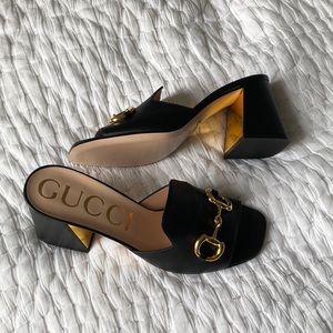 Gucci Ouverture Mule Heels Horsebit Leather Gold 10.5 US 40.5 EU Loafer